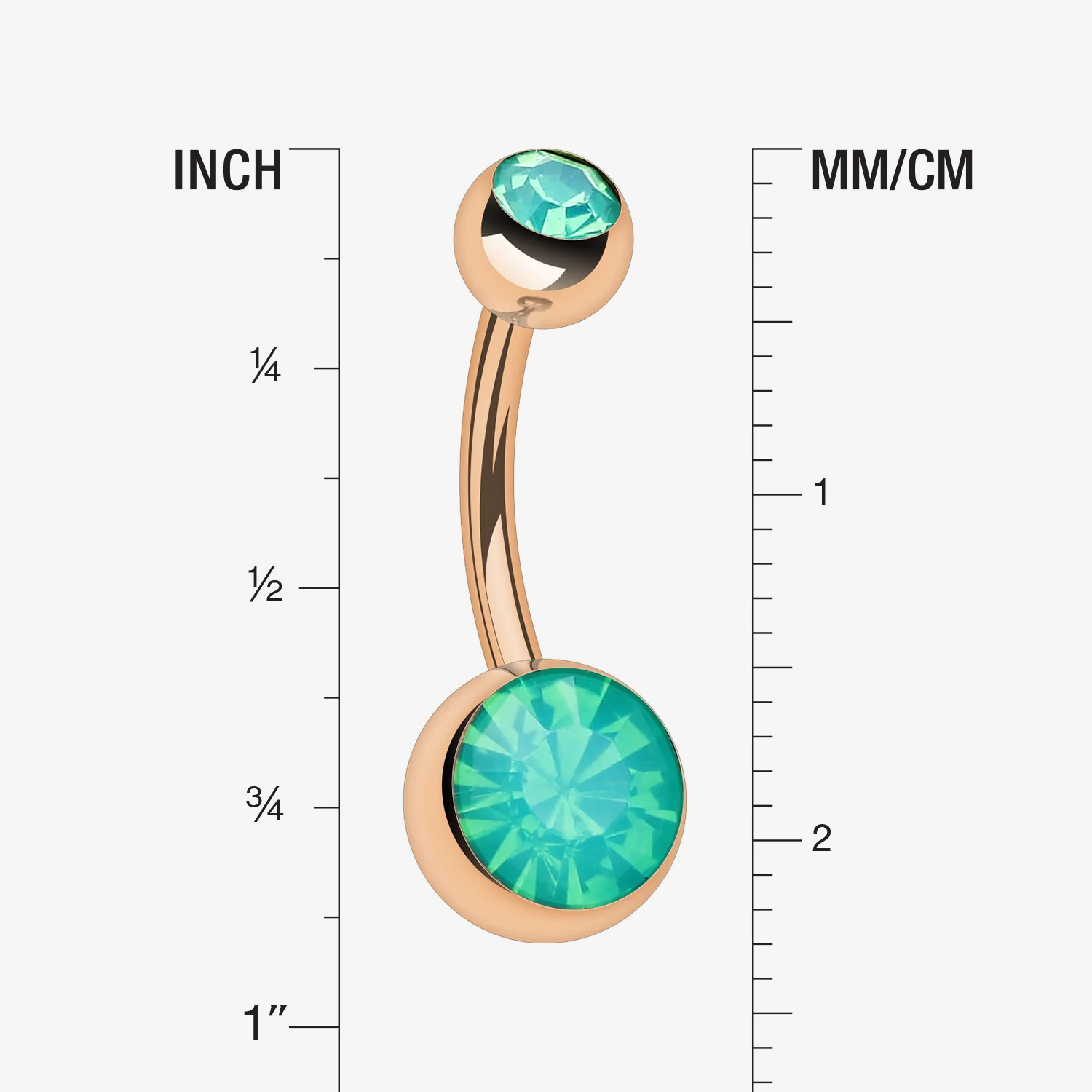Rose Gold Opalite Double Gem Ball Steel Belly Button Ring - Image 2