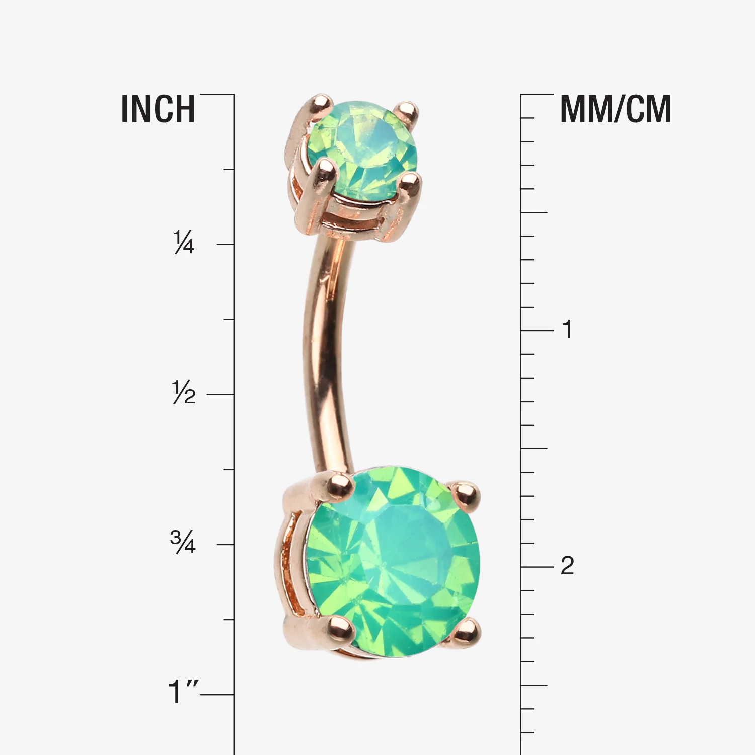 Rose Gold Opalite Sparkle Prong Set Belly Button Ring - Image 2