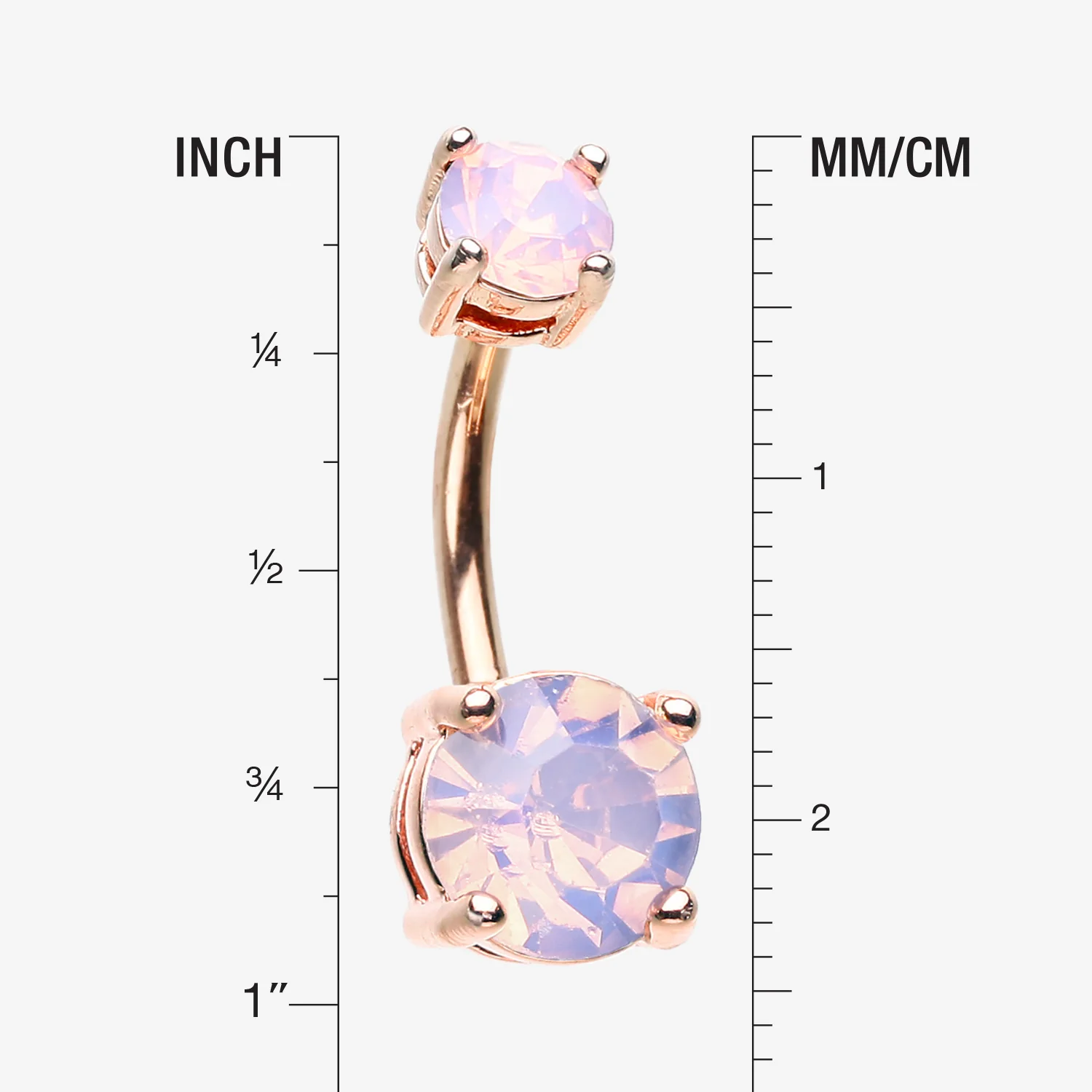 Rose Gold Opalite Sparkle Prong Set Belly Button Ring - Image 2