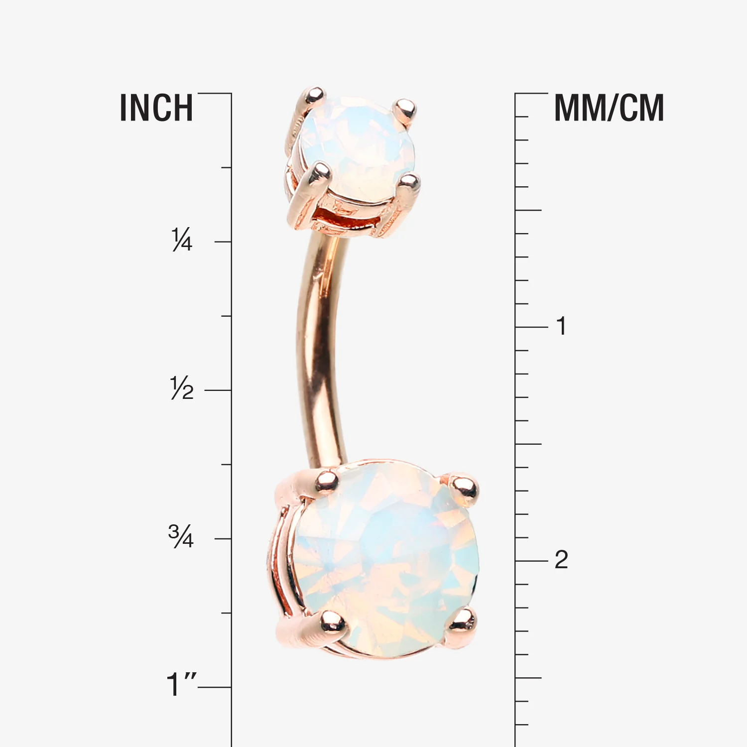 Rose Gold Opalite Sparkle Prong Set Belly Button Ring - Image 2