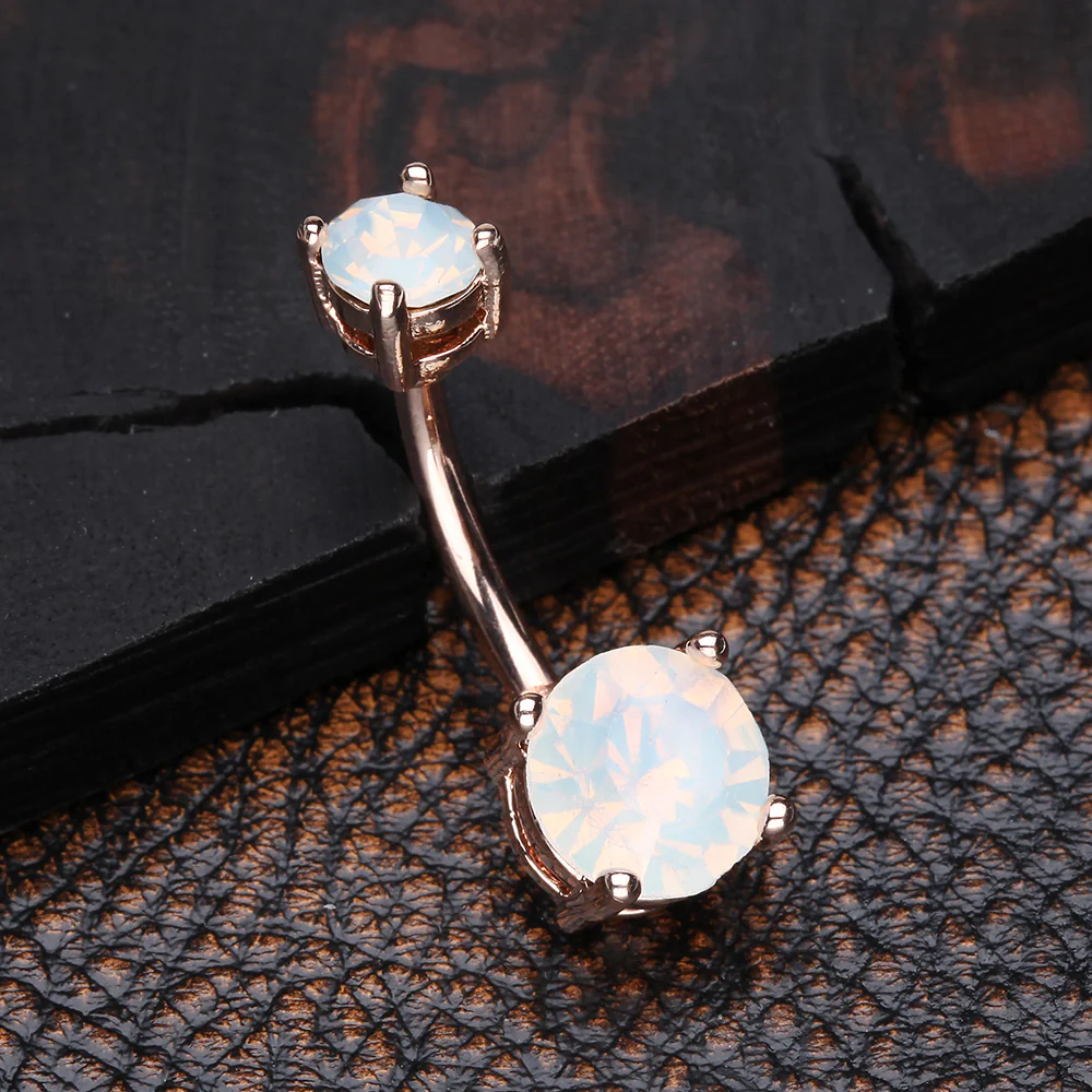 Rose Gold Opalite Sparkle Prong Set Belly Button Ring - Image 3