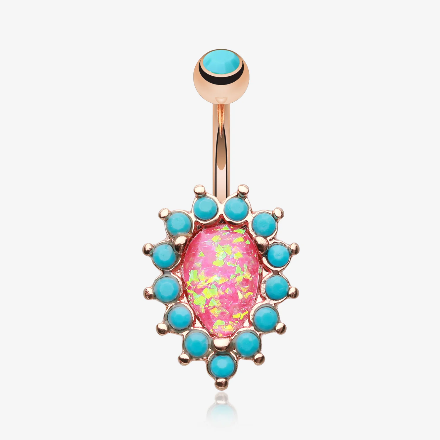 Rose Gold Opulent Opal Turquoise Belly Button Ring
