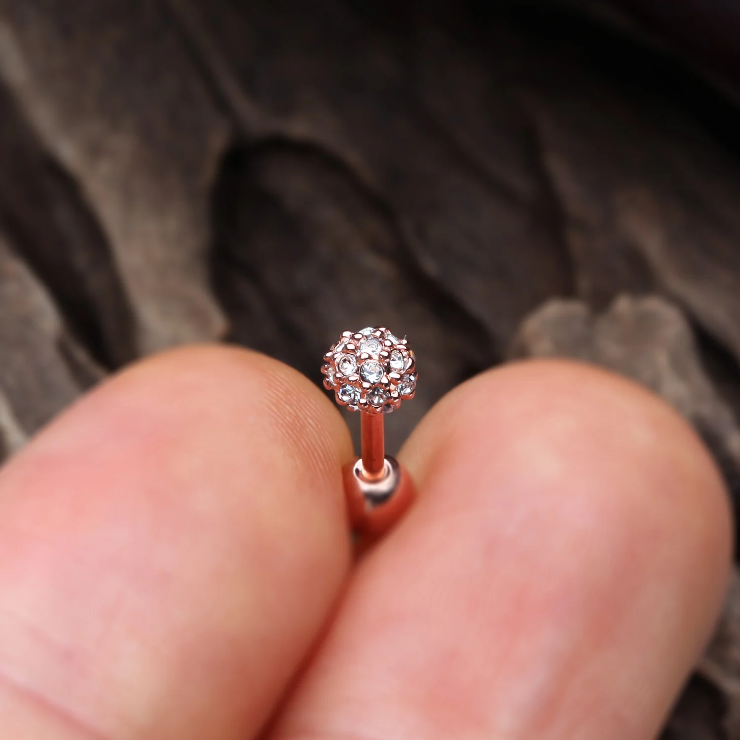 Rose Gold Pave Sparkle Full Dome Cartilage Tragus Earring - Image 2