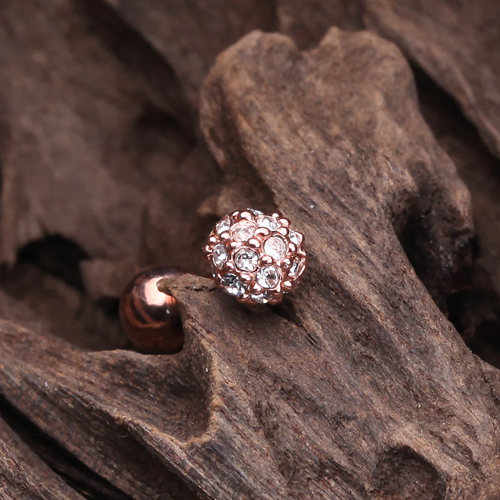 Rose Gold Pave Sparkle Full Dome Cartilage Tragus Earring - Image 3