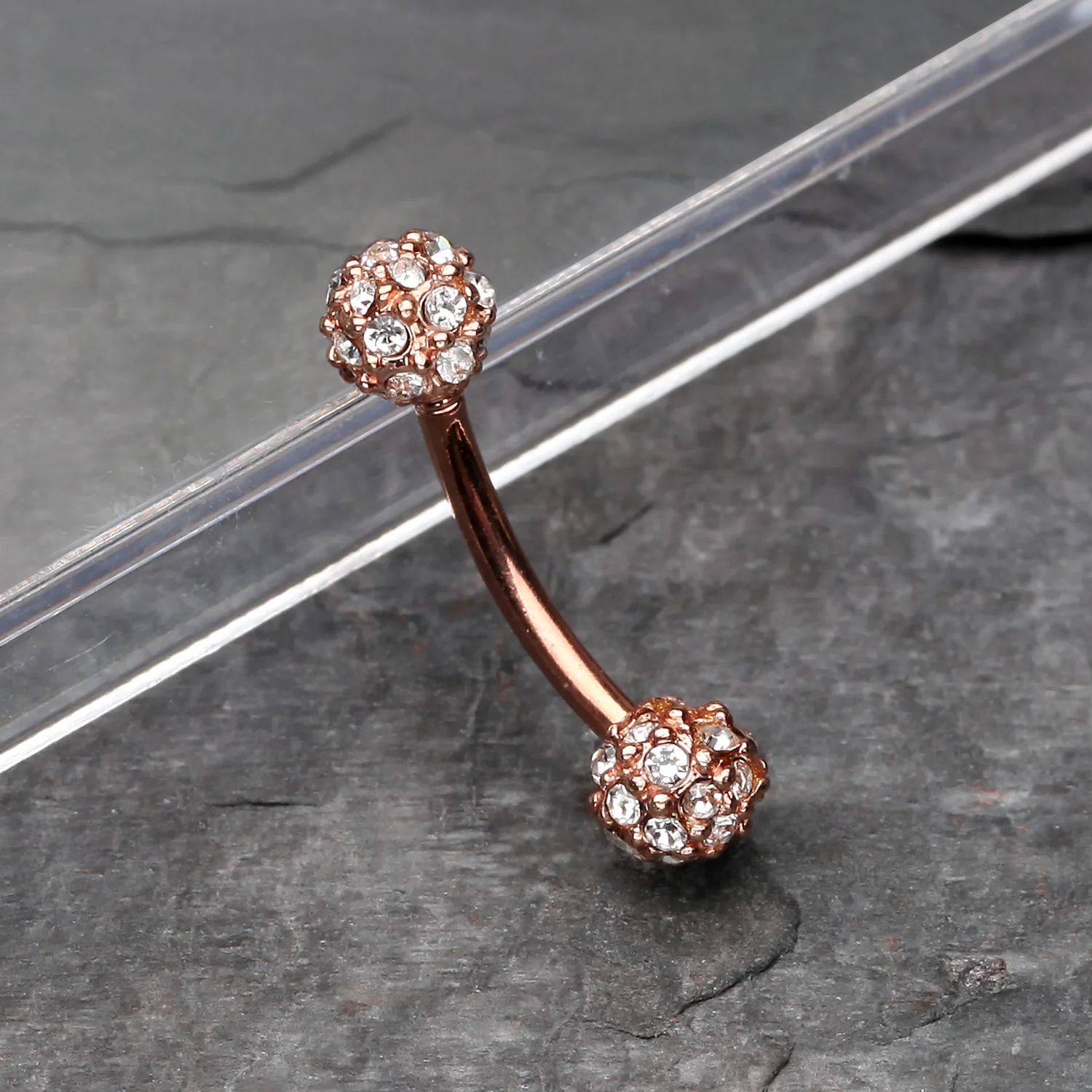 Rose Gold Pave Sparkle Full Dome Curved Barbell Ring - Image 2