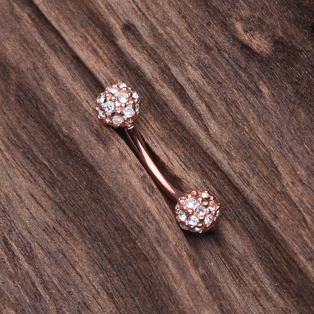 Rose Gold Pave Sparkle Full Dome Curved Barbell Ring - Image 3