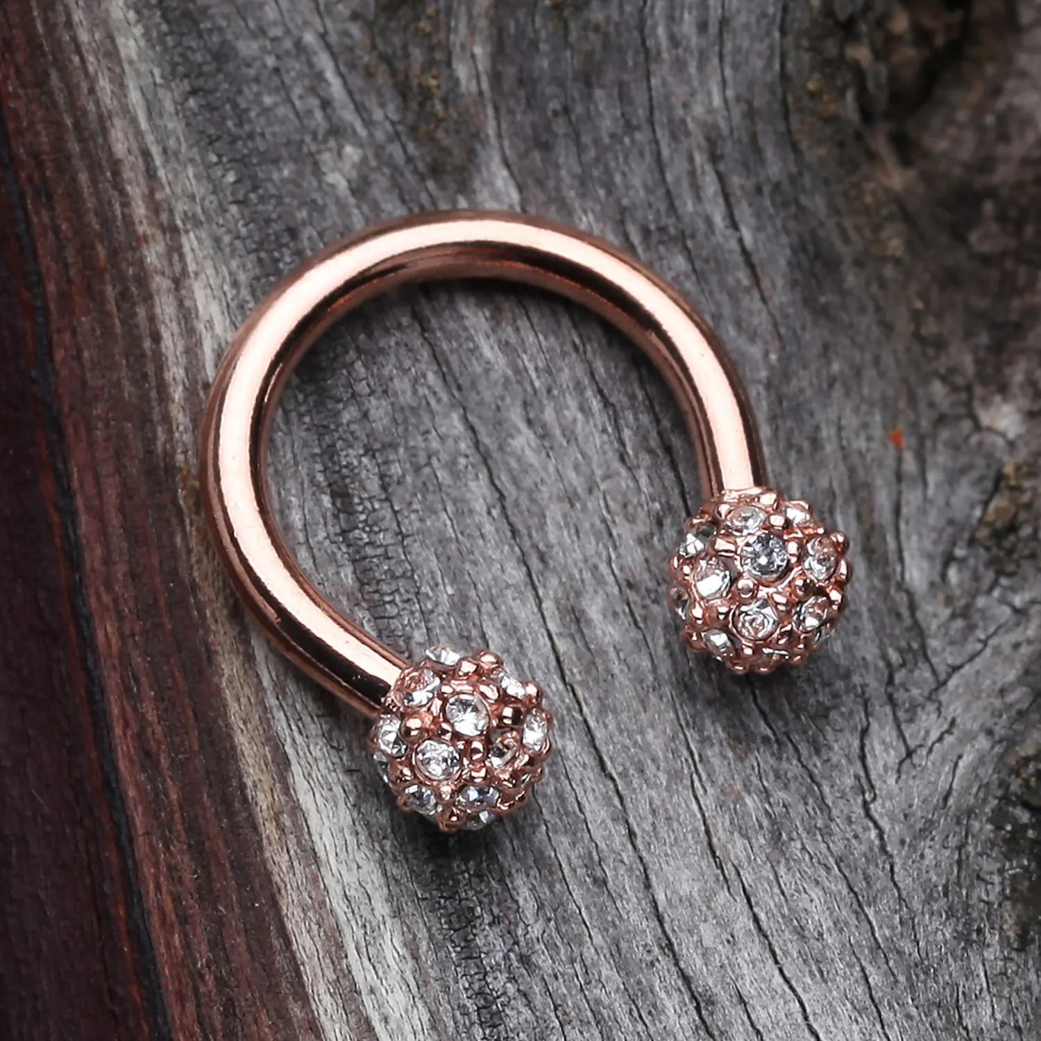Rose Gold Pave Sparkle Full Dome Horseshoe Circular Barbell - Image 2