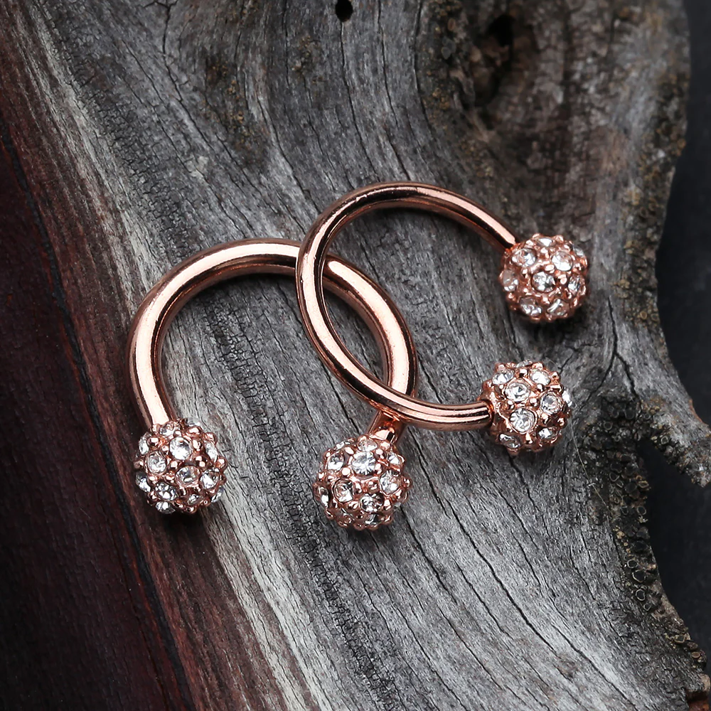 Rose Gold Pave Sparkle Full Dome Horseshoe Circular Barbell - Image 3