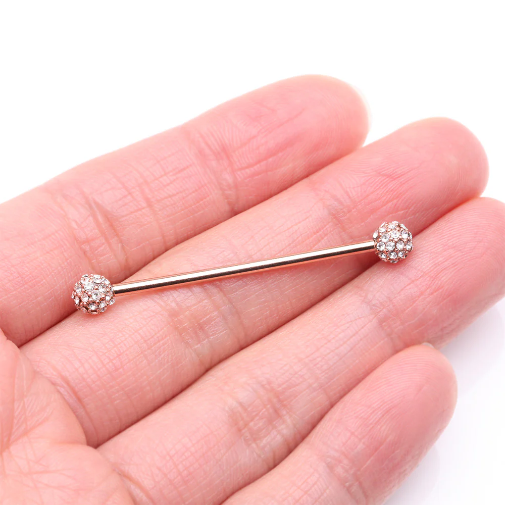 Rose Gold Pave Sparkle Full Dome Industrial Barbell - Image 3