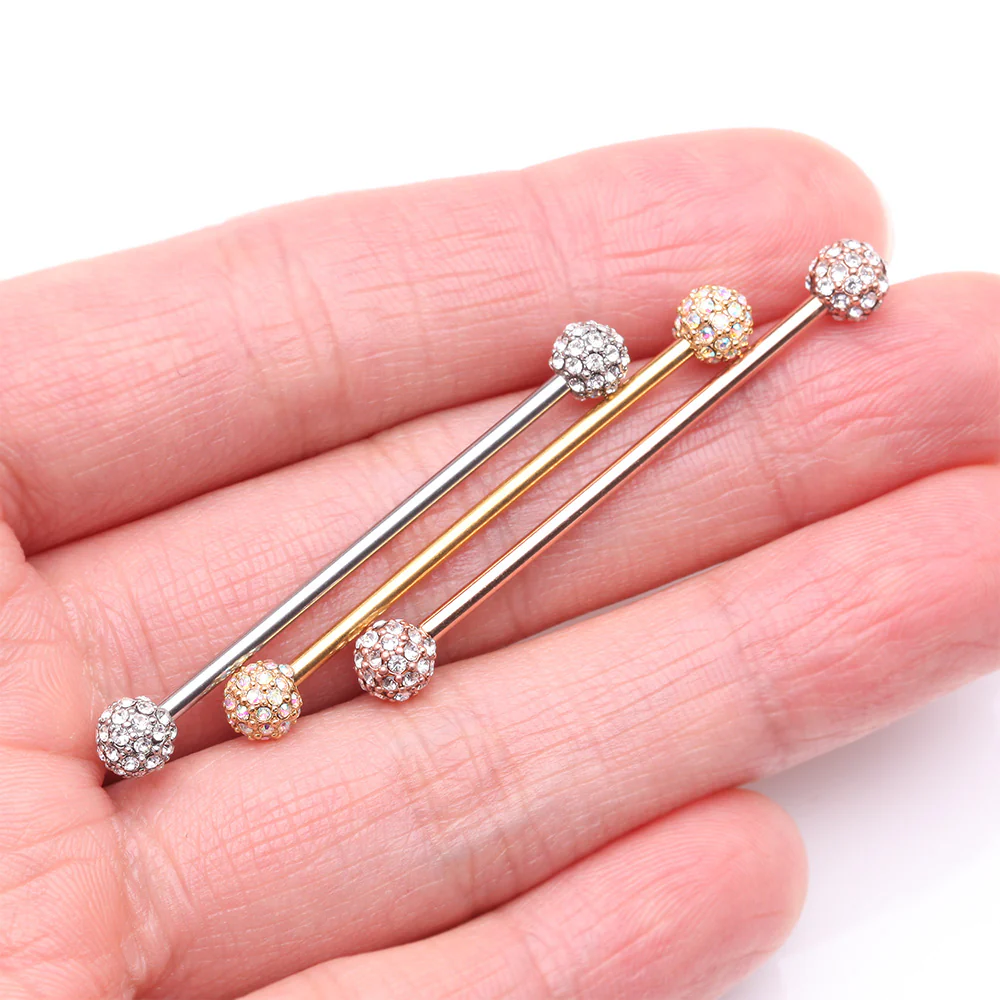 Rose Gold Pave Sparkle Full Dome Industrial Barbell - Image 4