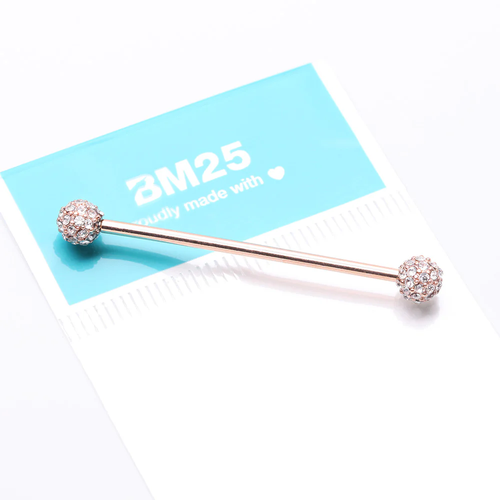 Rose Gold Pave Sparkle Full Dome Industrial Barbell - Image 5