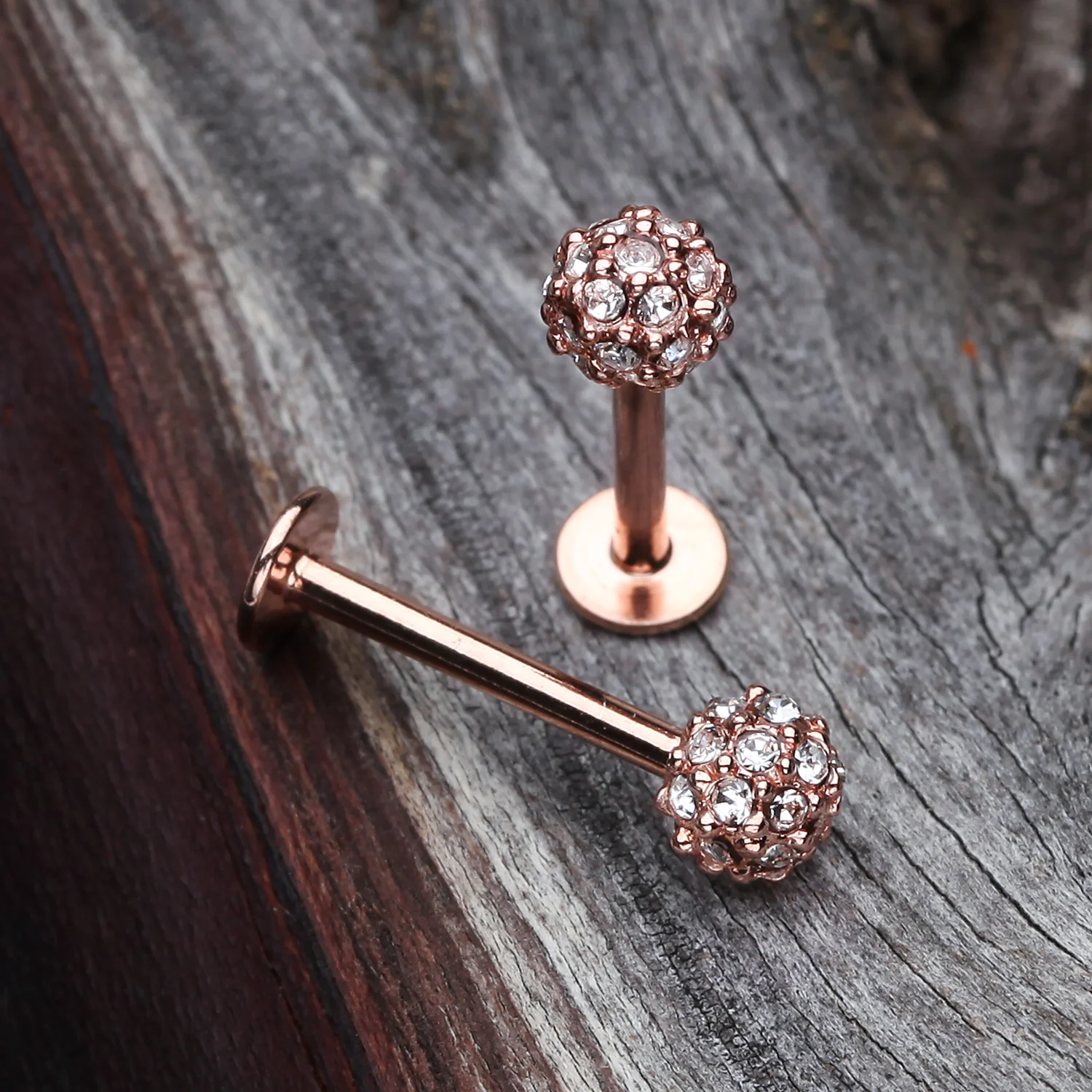 Rose Gold Pave Sparkle Full Dome Top Steel Labret - Image 2