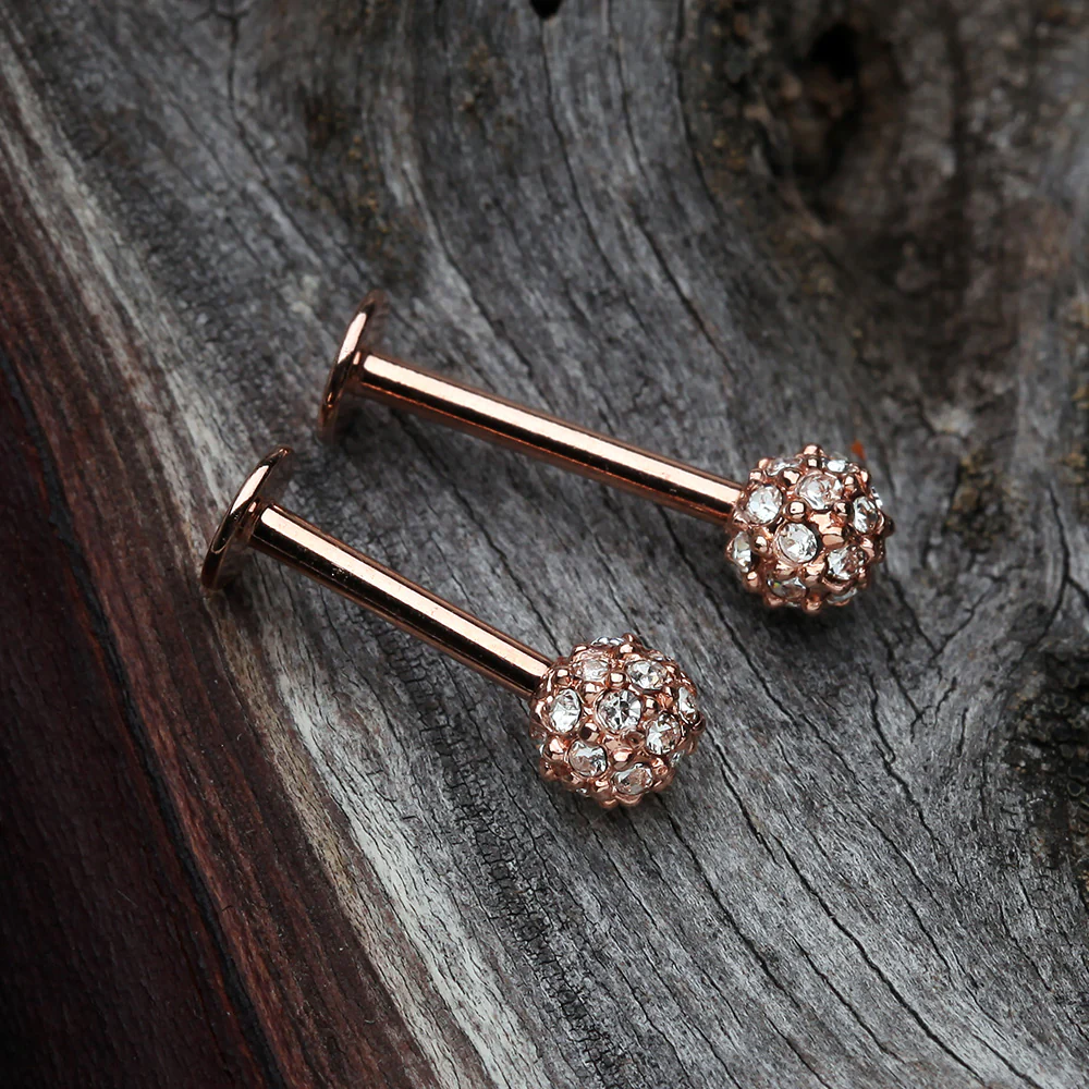 Rose Gold Pave Sparkle Full Dome Top Steel Labret - Image 3