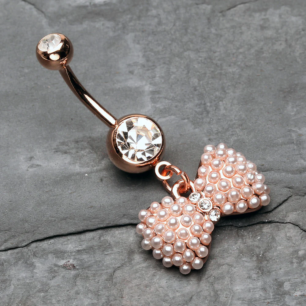 Rose Gold Pearlescent Bow-Tie Sparkle Belly Button Ring - Image 3