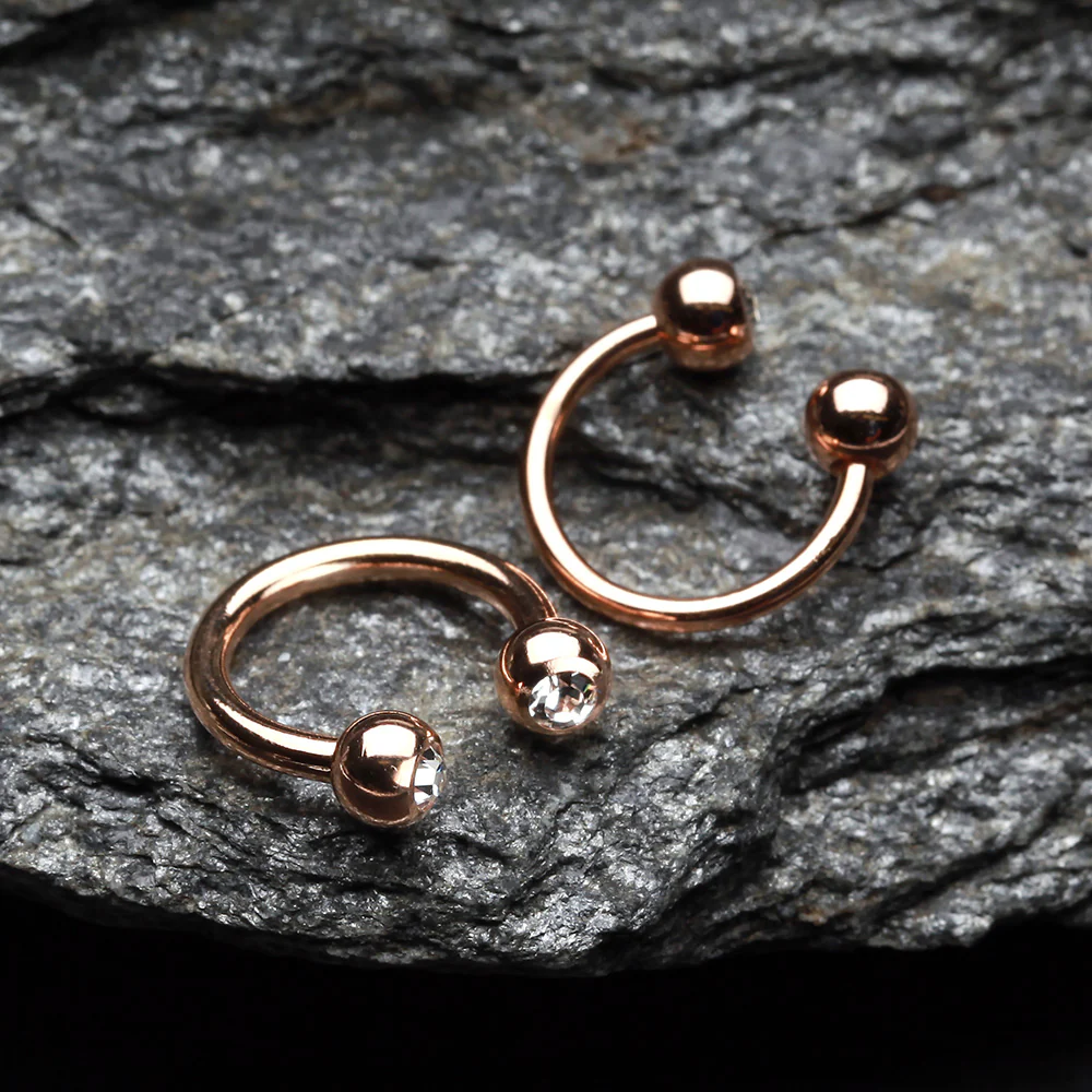 Rose Gold Plated Gem Ball Horseshoe Circular Barbell - Image 3