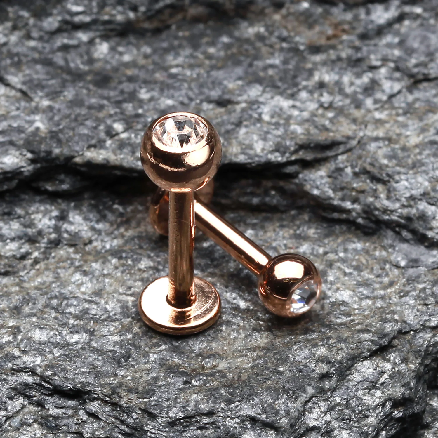 Rose Gold Plated Gem Ball Steel Labret - Image 2