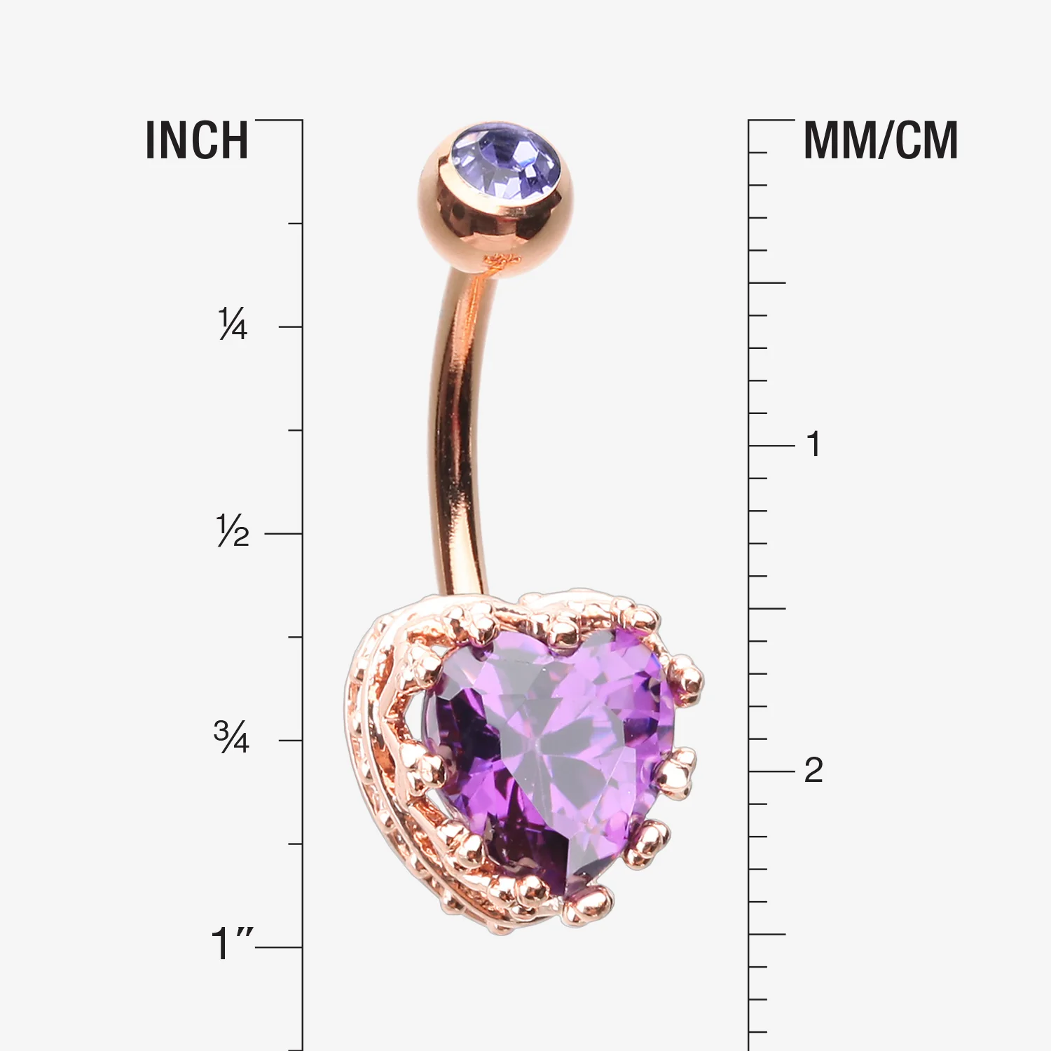 Rose Gold Princess Crown Prong Heart Sparkle Belly Button Ring - Image 2