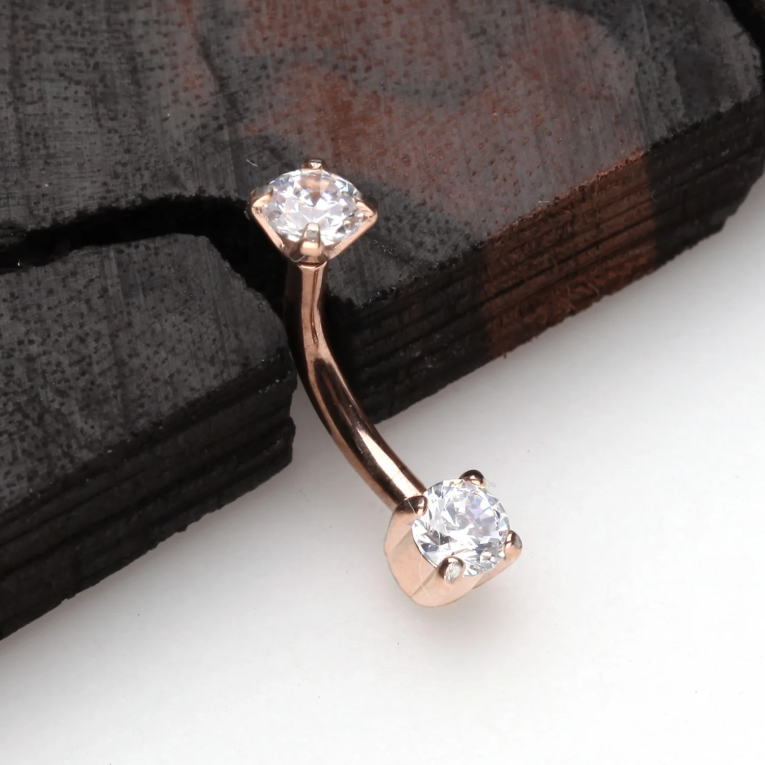 Rose Gold Pristine Gem Sparkles Internally Threaded Curved Barbell - Image 2