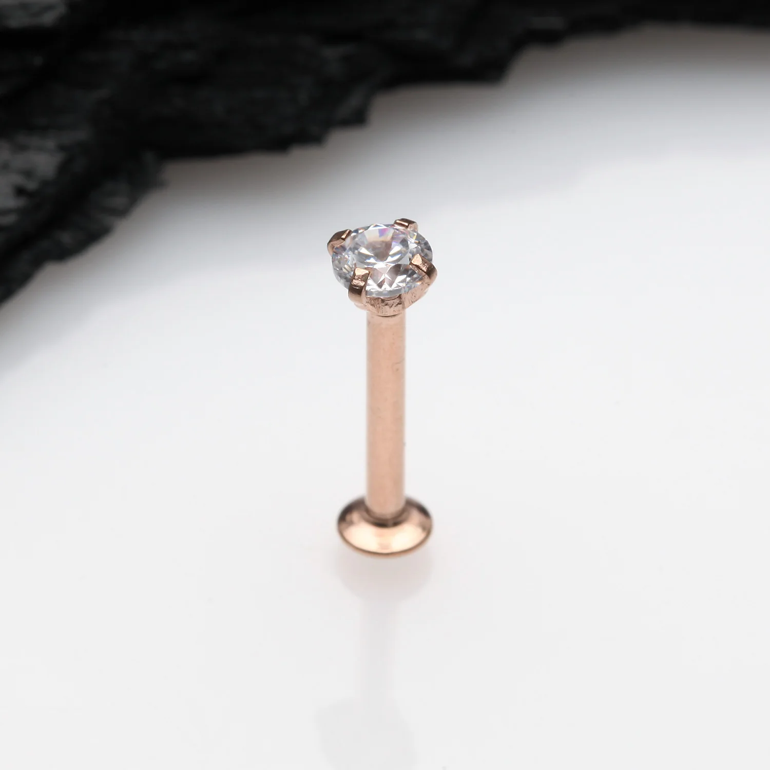 Rose Gold Prong Set Gem Top Threadless Push-In Steel Labret - Image 2
