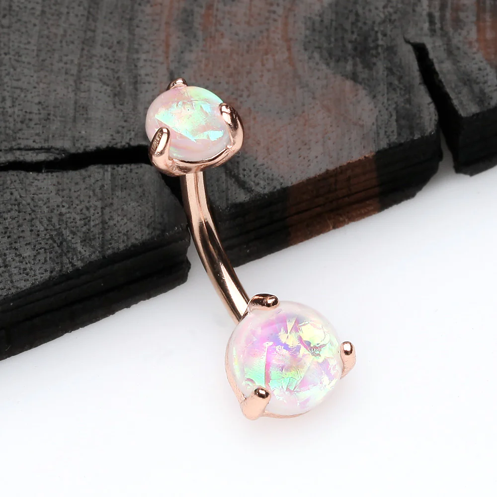 Rose Gold Prong Set Iridescent Unicorn Revo Belly Button Ring - Image 3