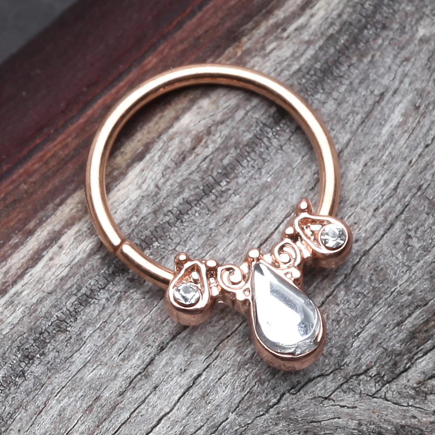 Rose Gold Radiant Kao Teardrop Sparkle Bendable Twist Hoop Ring - Image 2