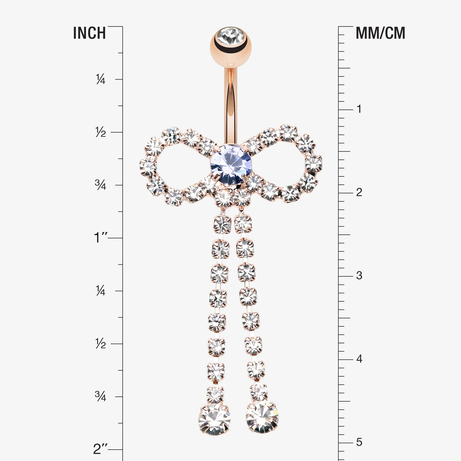 Rose Gold Radiant Sparkles Bow-Tie Belly Button Ring - Image 2