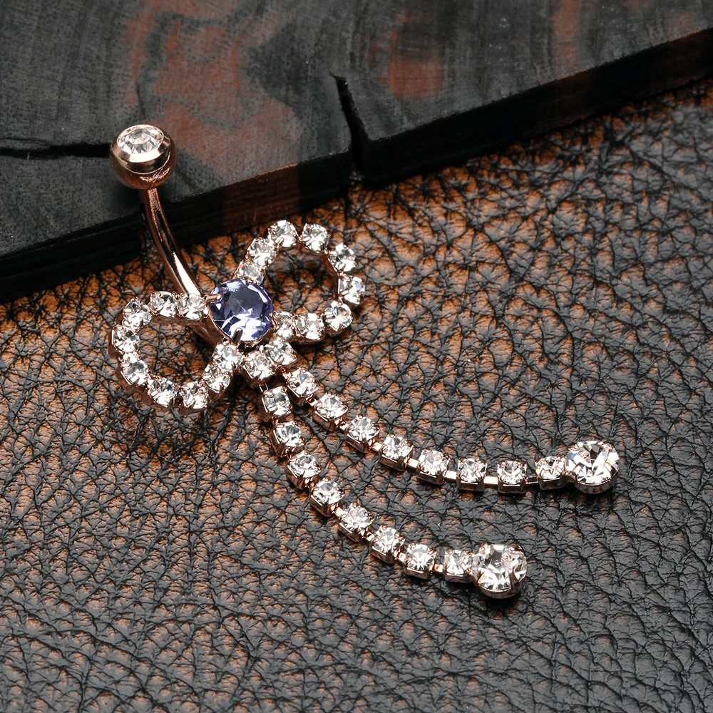 Rose Gold Radiant Sparkles Bow-Tie Belly Button Ring - Image 3