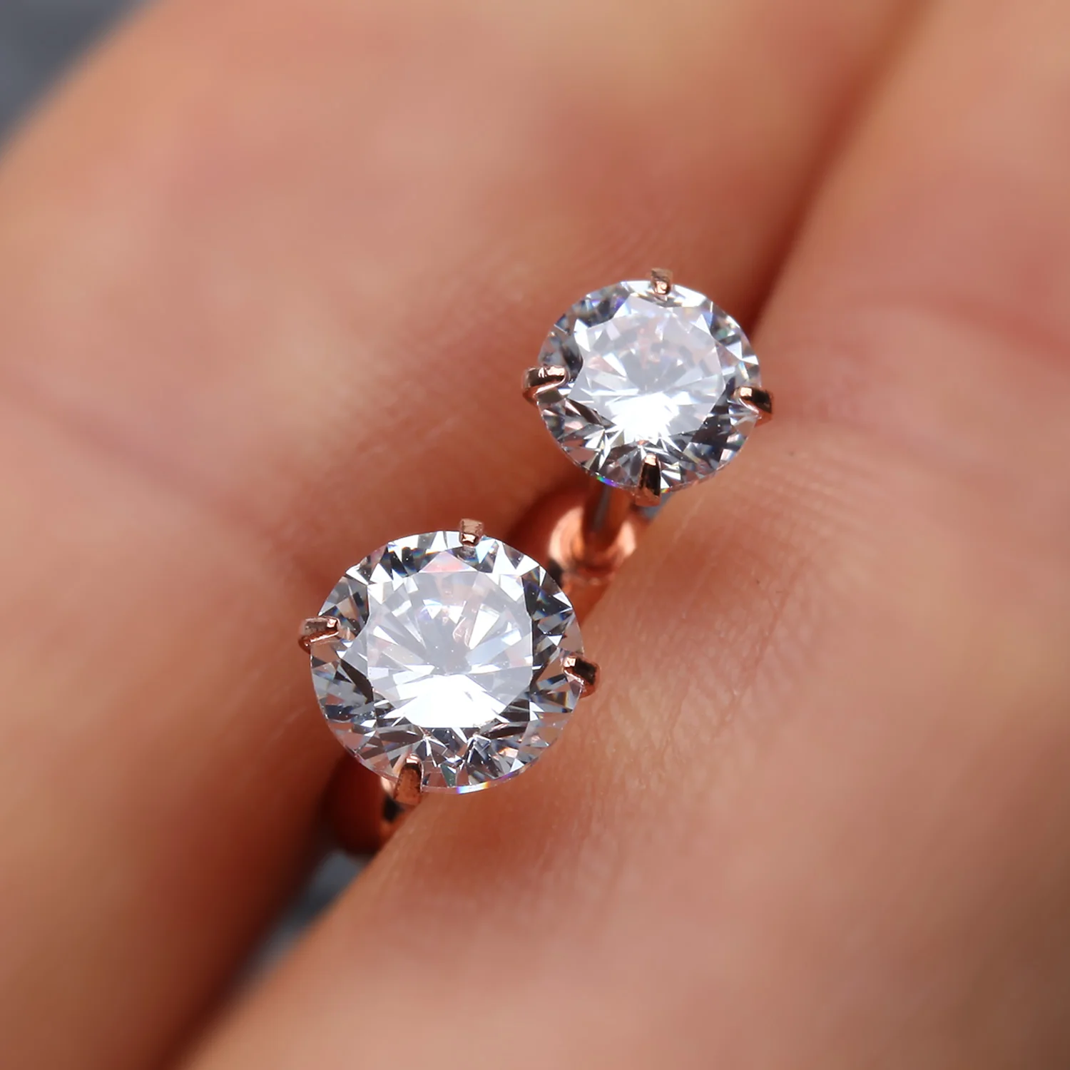 Rose Gold Round Gem Crystal Cartilage Tragus Earring - Image 2