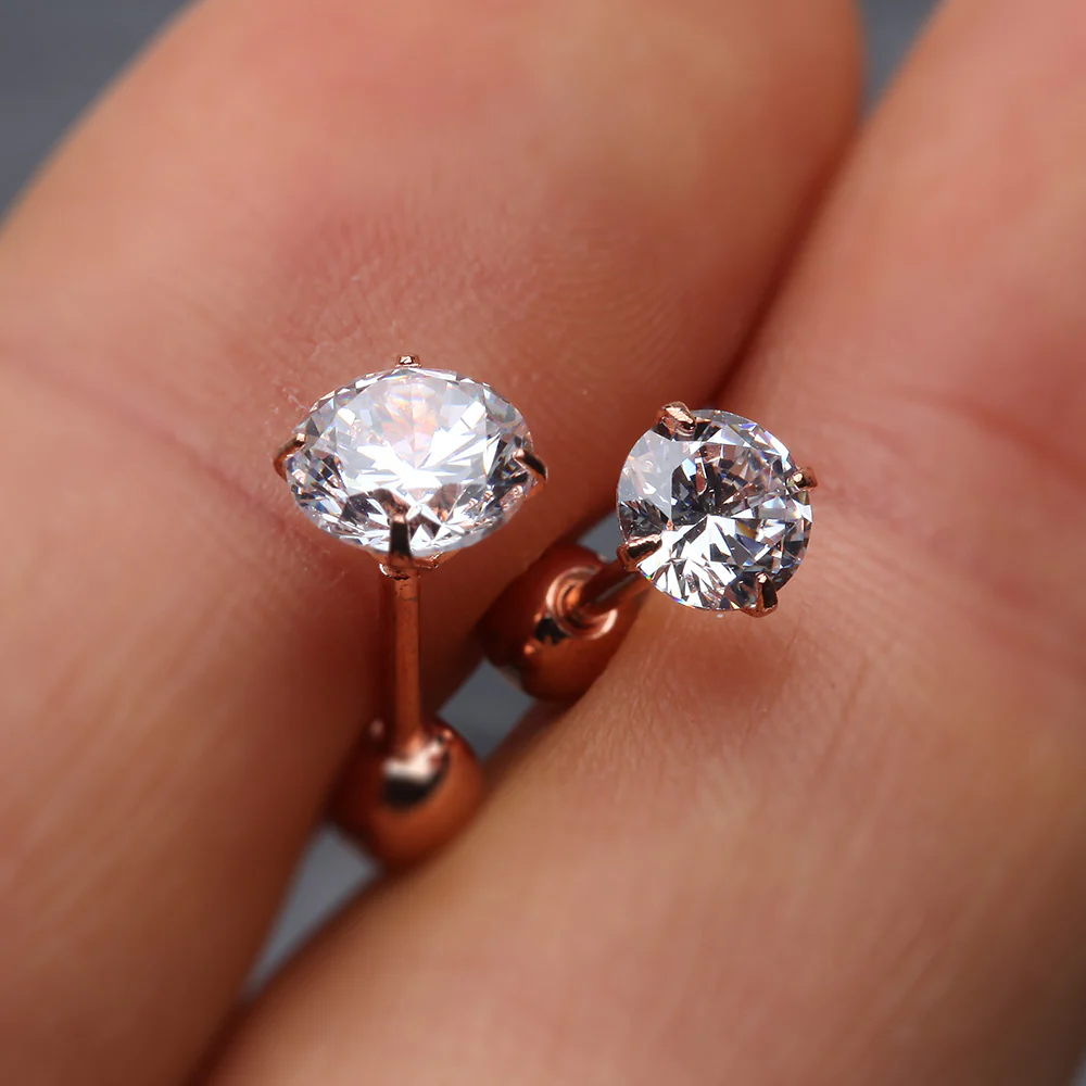 Rose Gold Round Gem Crystal Cartilage Tragus Earring - Image 3