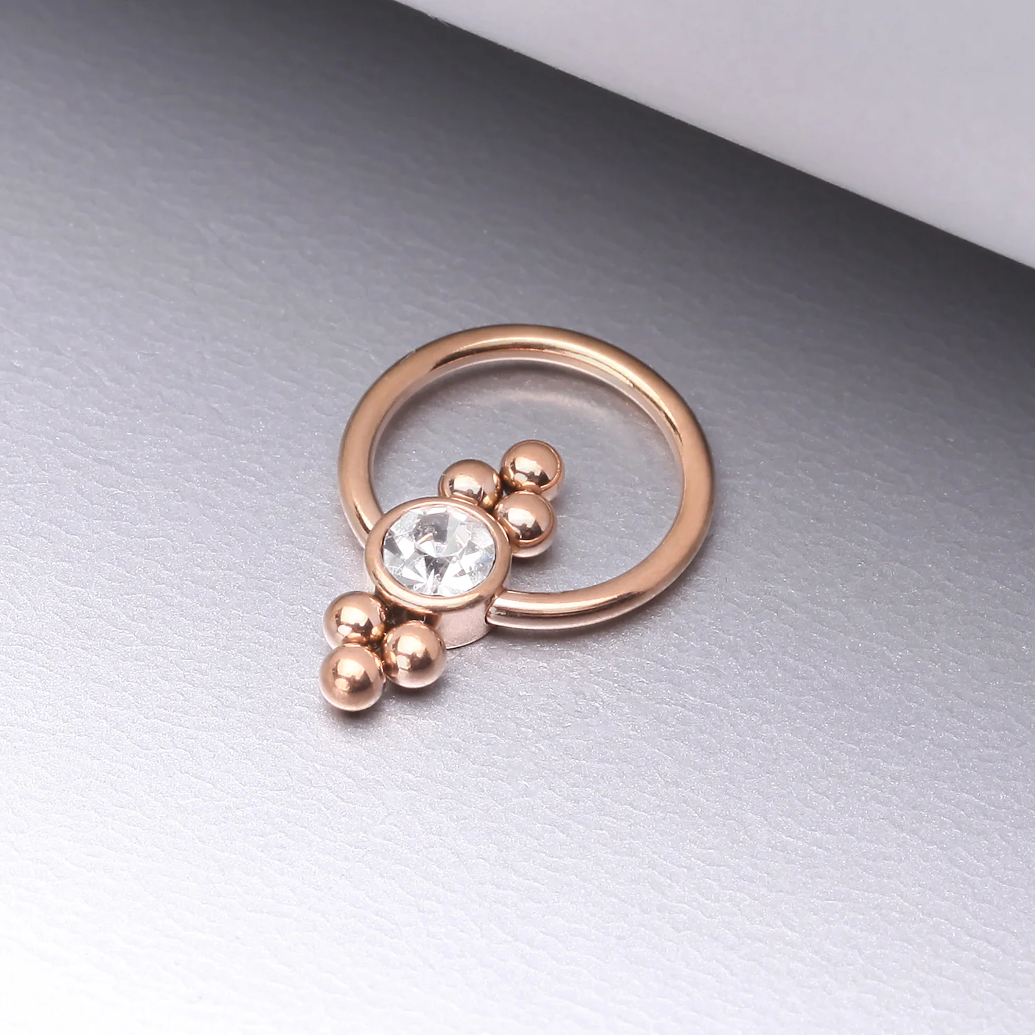 Rose Gold Royal Bali Essence Beaded Steel Captive Bead Ring - Image 2
