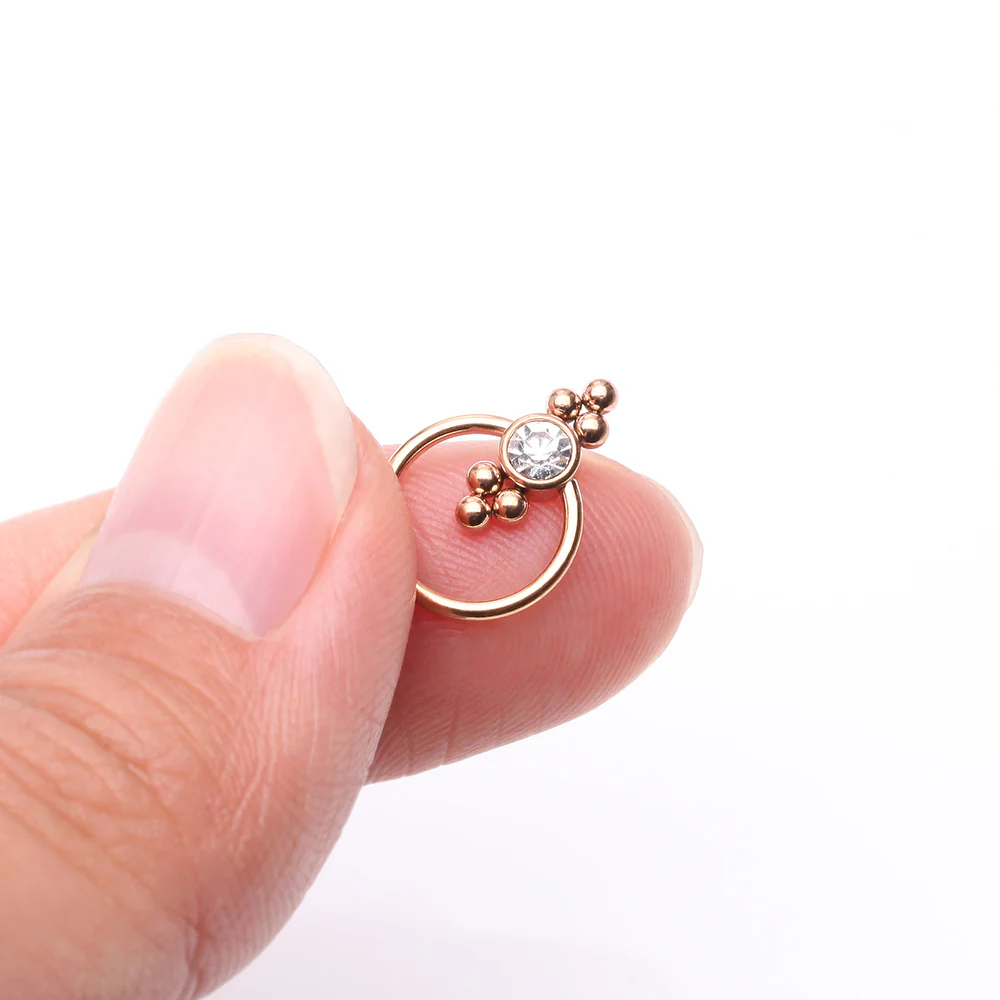 Rose Gold Royal Bali Essence Beaded Steel Captive Bead Ring - Image 3