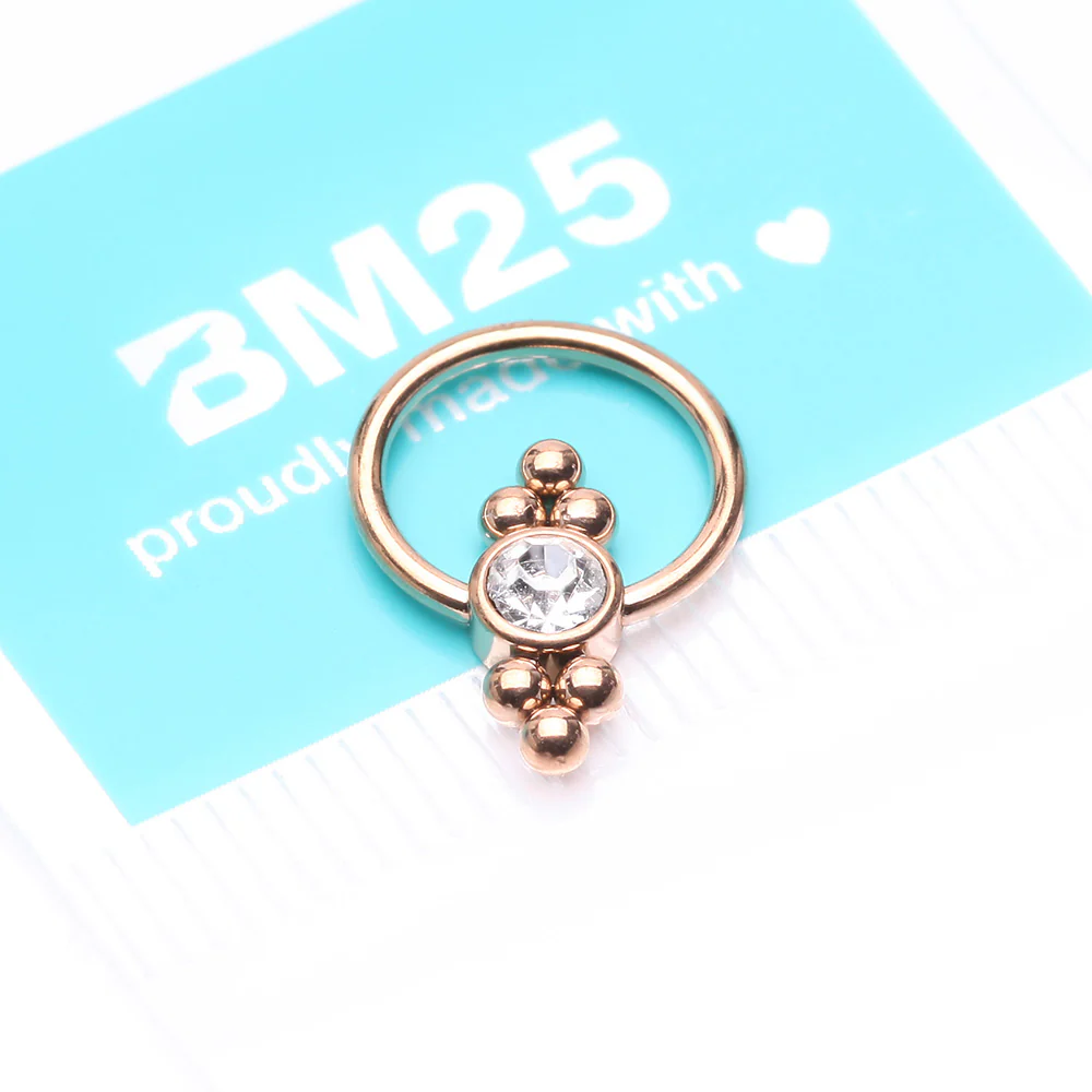 Rose Gold Royal Bali Essence Beaded Steel Captive Bead Ring - Image 5