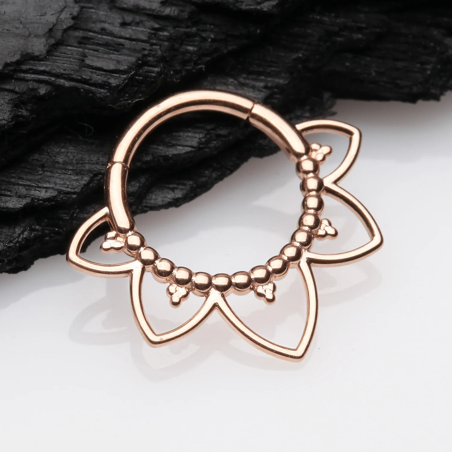Rose Gold Royal Bali Floral Seamless Clicker Hoop Ring - Image 2
