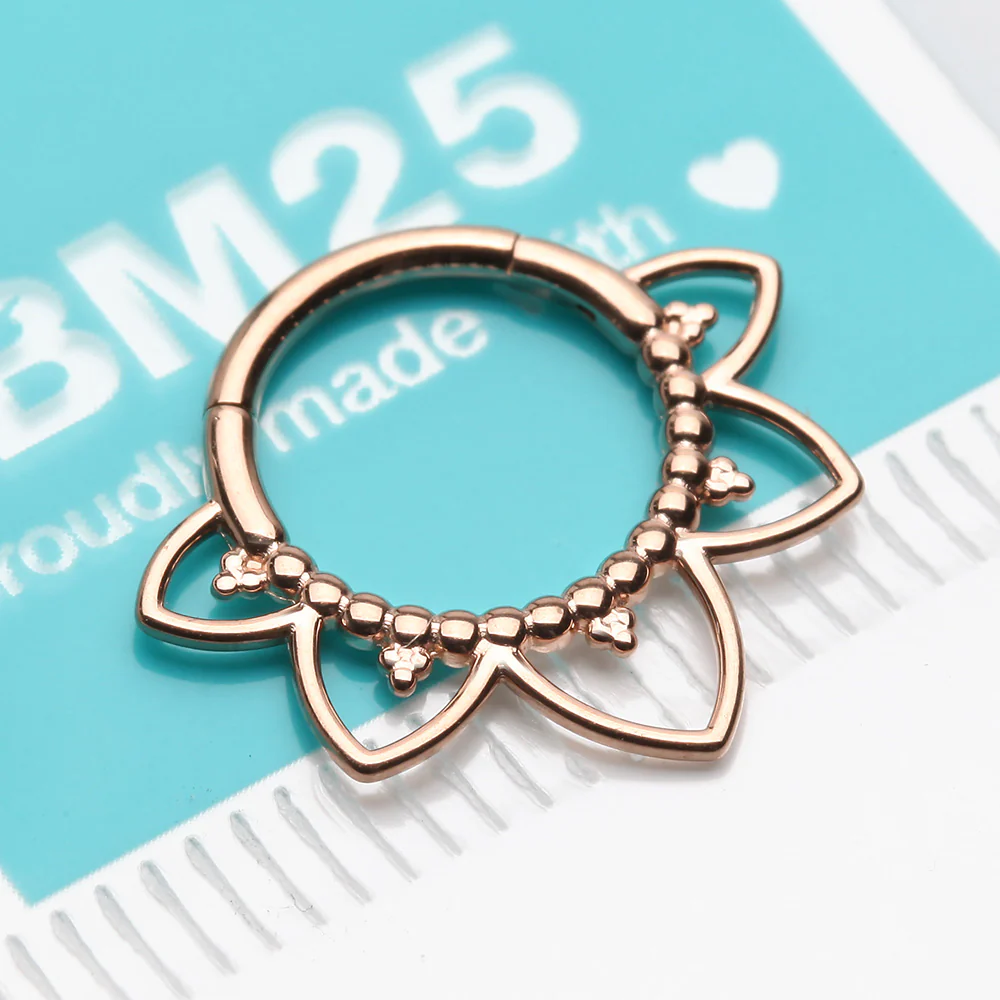 Rose Gold Royal Bali Floral Seamless Clicker Hoop Ring - Image 3