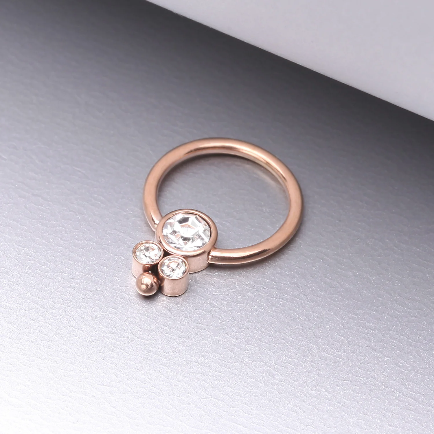 Rose Gold Royal Bali Sparkle Beaded Steel Captive Bead Ring - Image 2