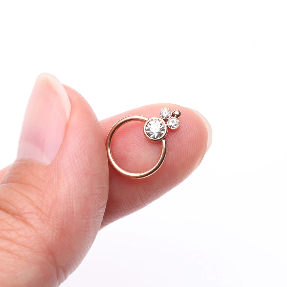 Rose Gold Royal Bali Sparkle Beaded Steel Captive Bead Ring - Image 3