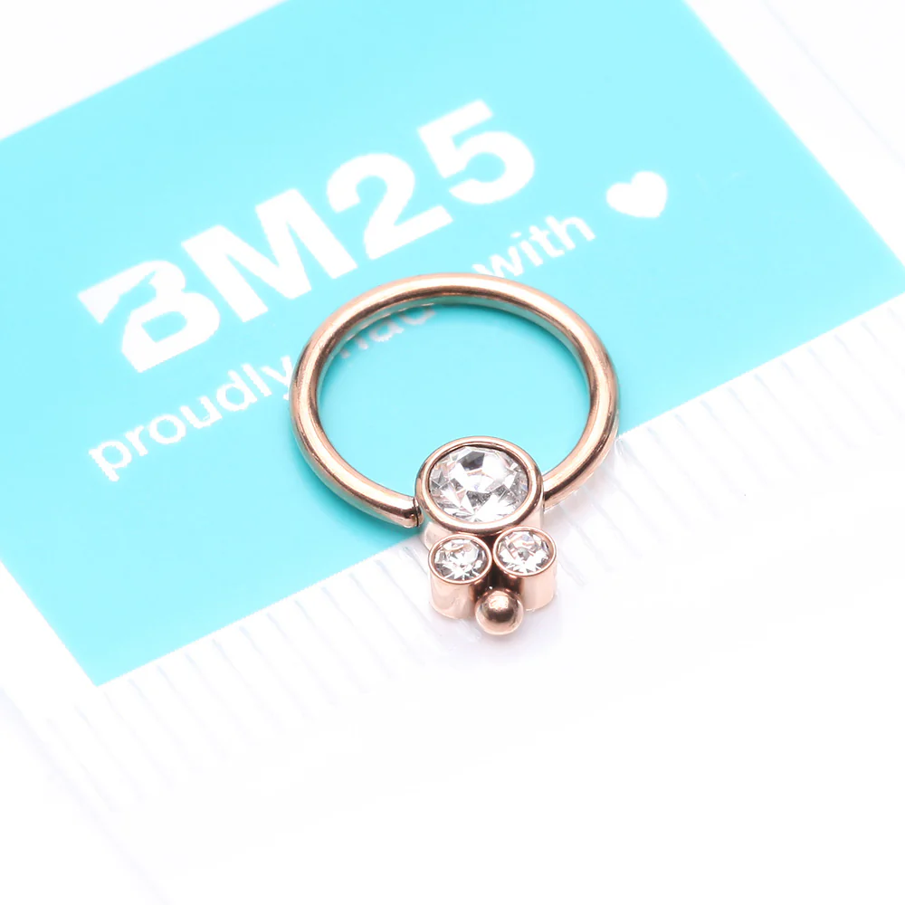 Rose Gold Royal Bali Sparkle Beaded Steel Captive Bead Ring - Image 5