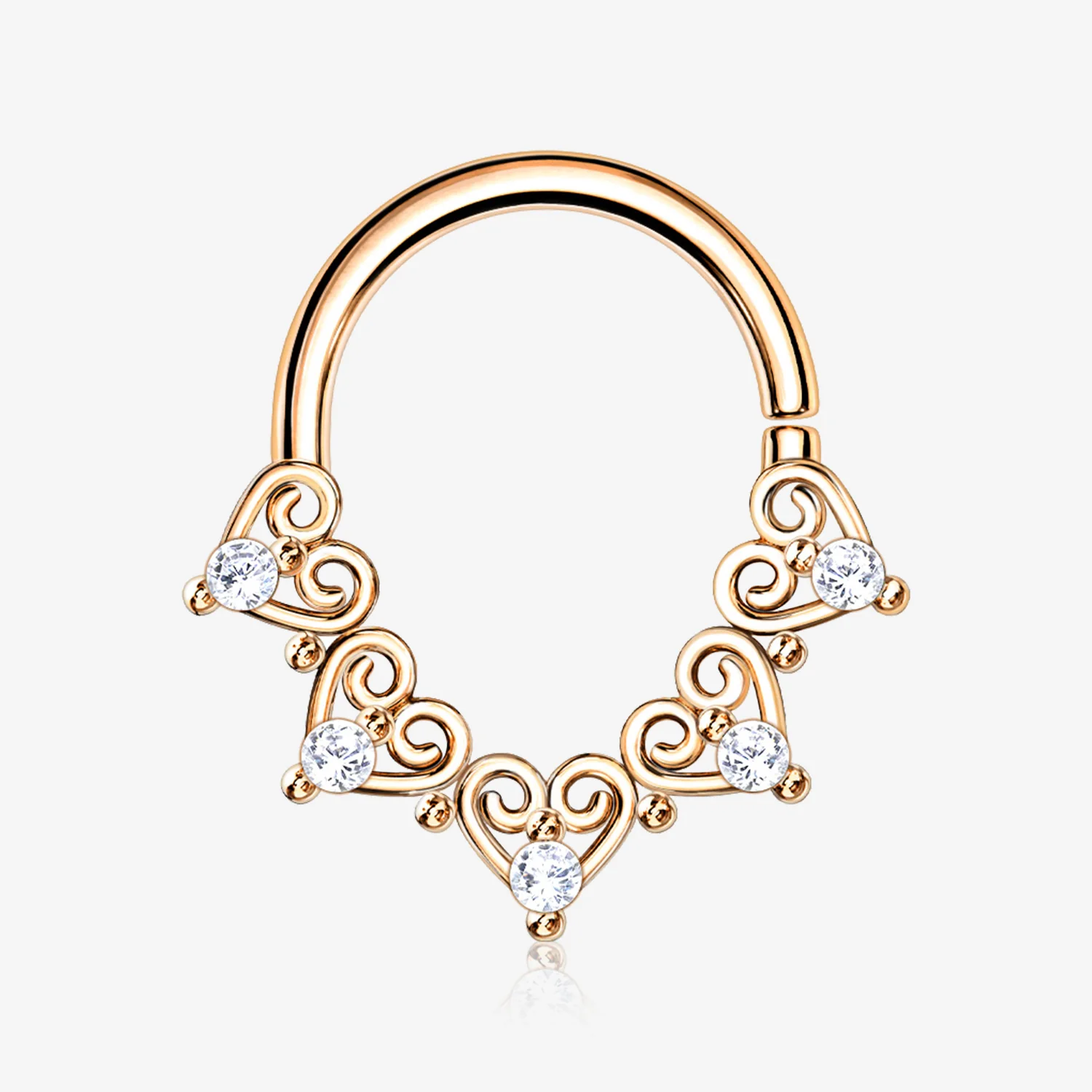 Rose Gold Royal Heart Filigree Sparkle Bendable Hoop Ring