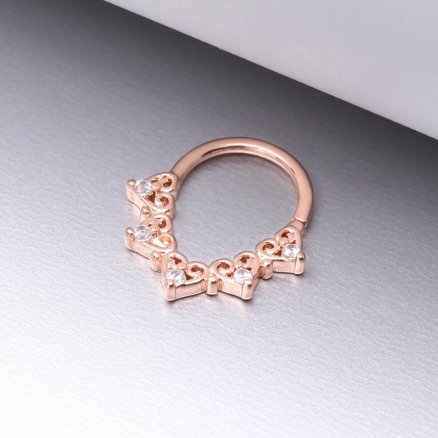 Rose Gold Royal Heart Filigree Sparkle Bendable Hoop Ring - Image 2