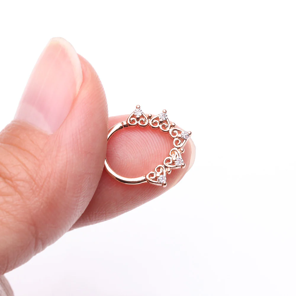 Rose Gold Royal Heart Filigree Sparkle Bendable Hoop Ring - Image 3