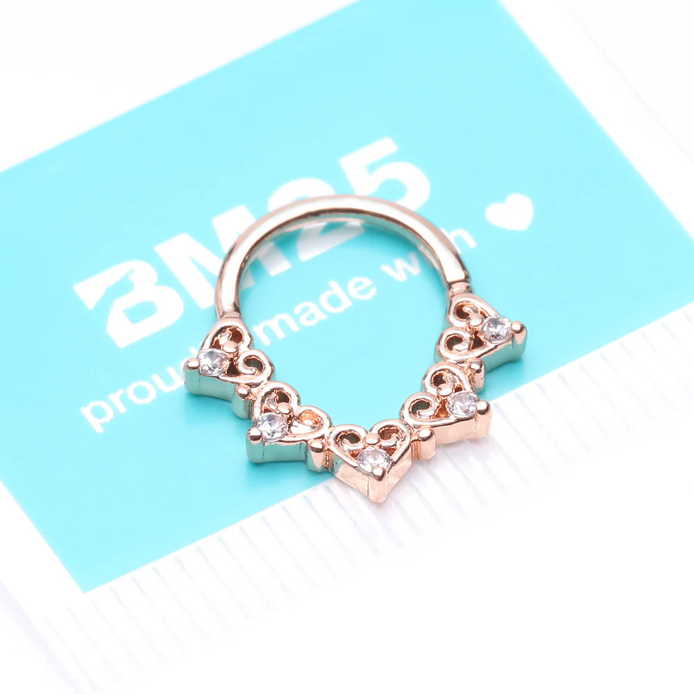 Rose Gold Royal Heart Filigree Sparkle Bendable Hoop Ring - Image 5