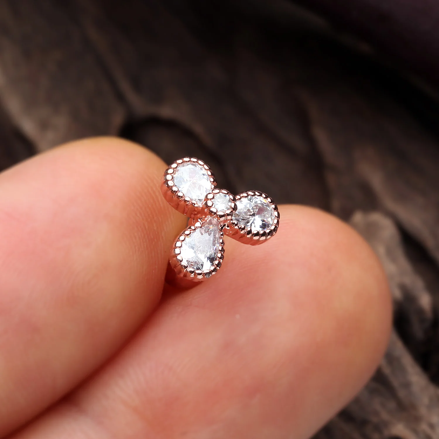 Rose Gold Shimmering Dayflower Cartilage Tragus Earring - Image 2
