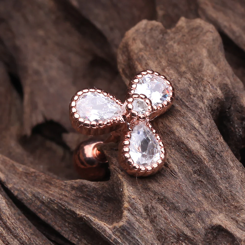 Rose Gold Shimmering Dayflower Cartilage Tragus Earring - Image 3