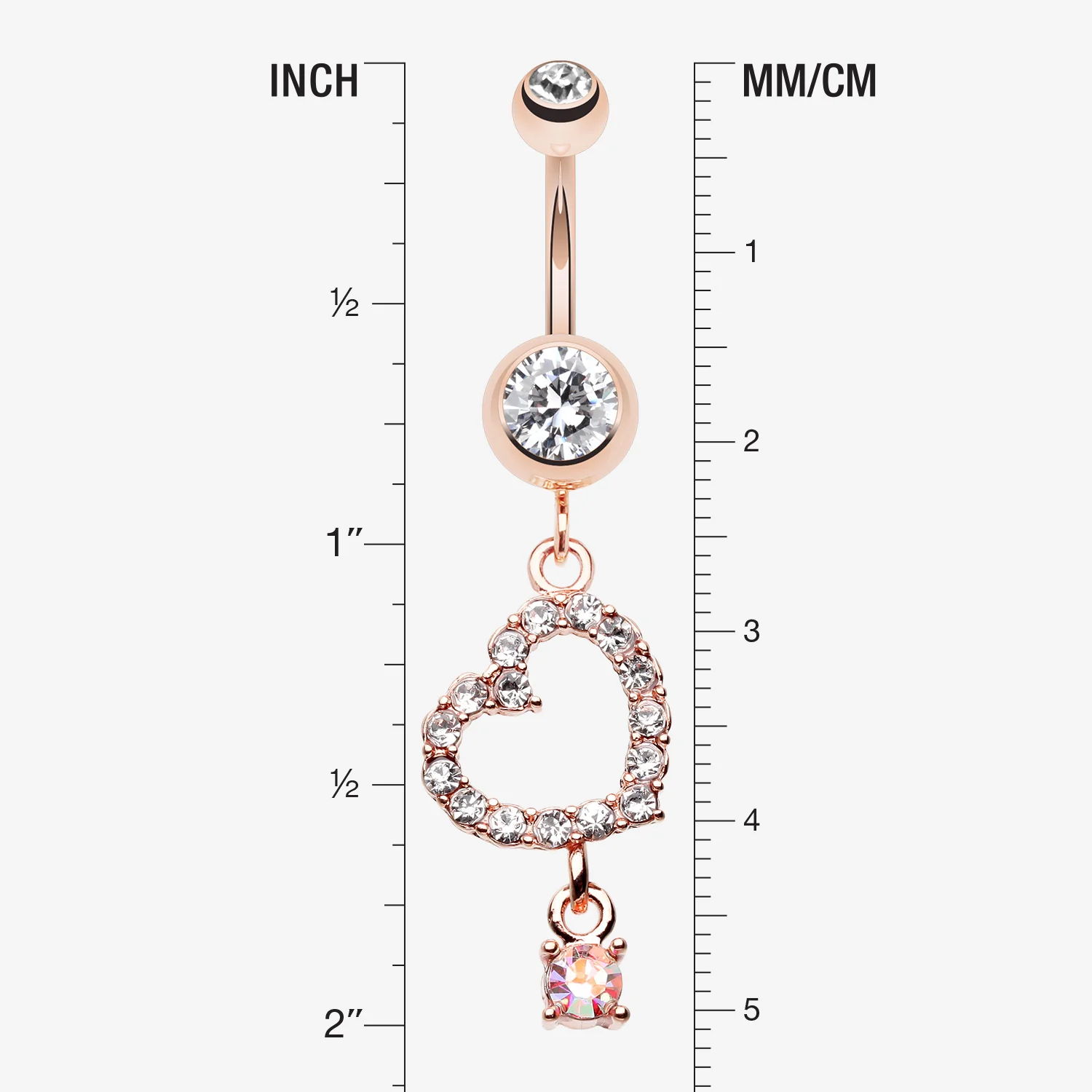 Rose Gold Shimmering Heart Gem Belly Button Ring - Image 2