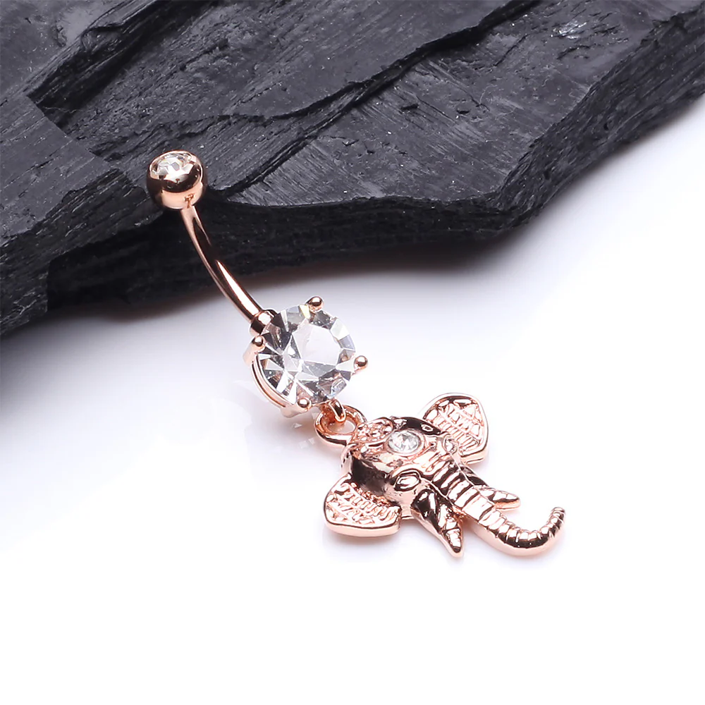 Rose Gold Shri Ganesha Elephant Belly Button Ring - Image 3