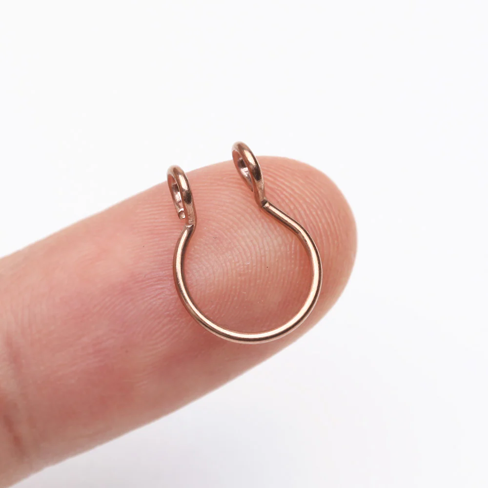 Rose Gold Simple Loop Steel Non-Piercing Fake Septum Ring - Image 4
