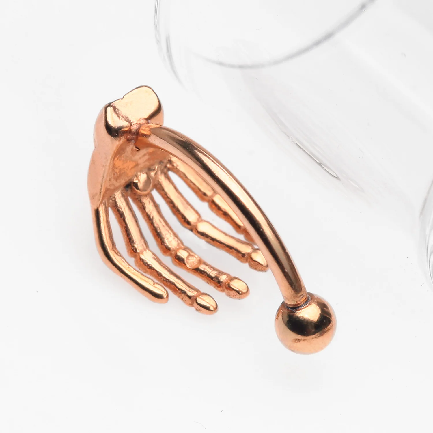 Rose Gold Skeleton Hand of Death Curved Barbell - Image 2