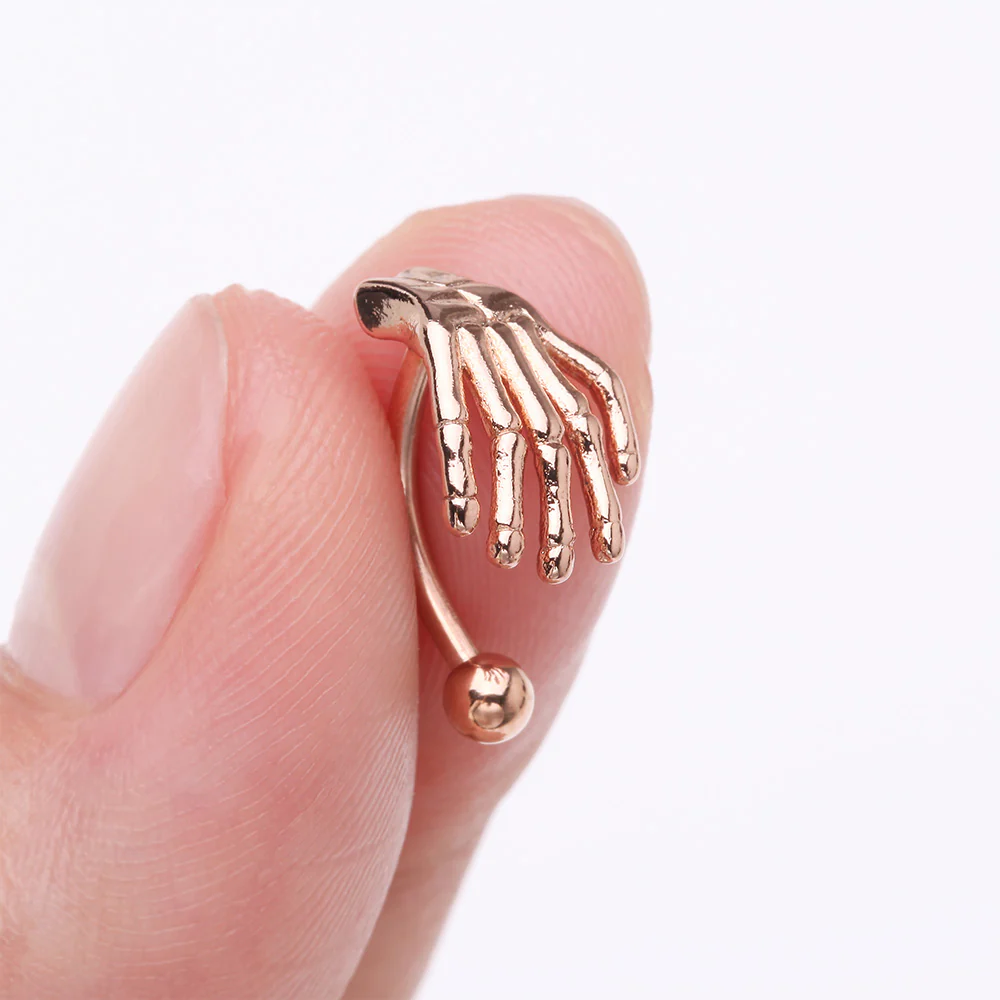 Rose Gold Skeleton Hand of Death Curved Barbell - Image 3