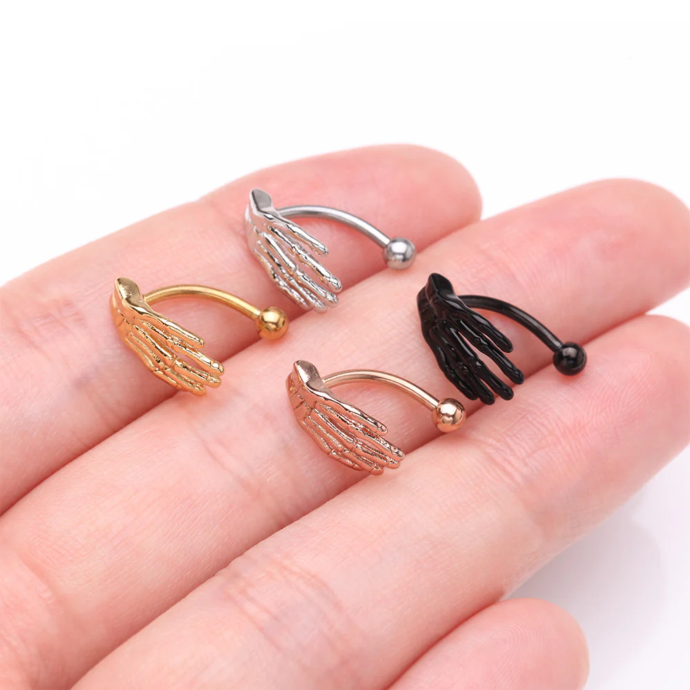 Rose Gold Skeleton Hand of Death Curved Barbell - Image 4