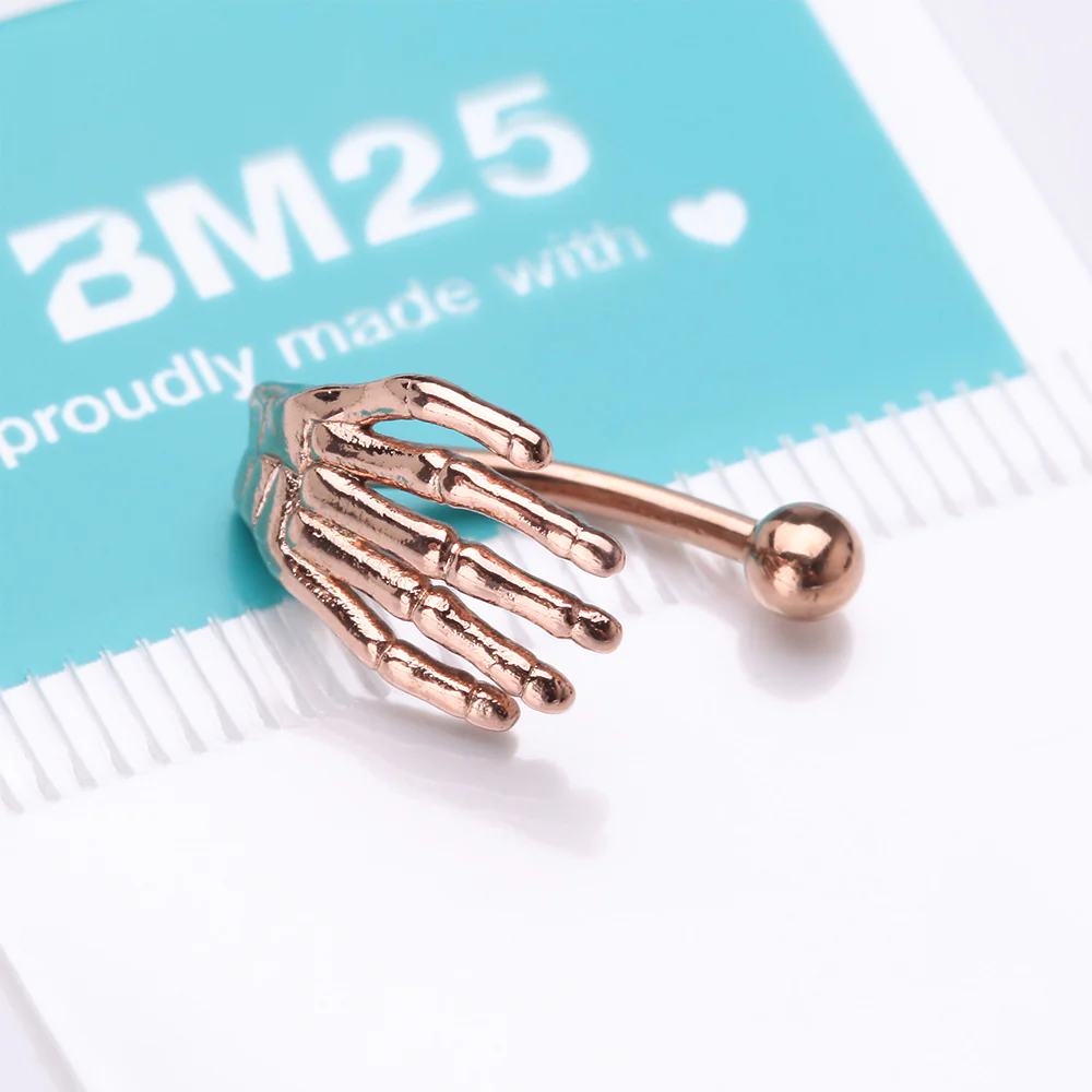 Rose Gold Skeleton Hand of Death Curved Barbell - Image 5